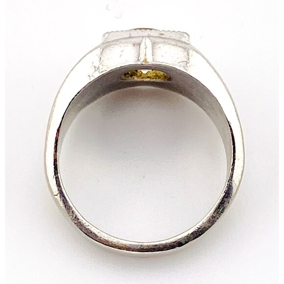 Vintage Sterling Silver Three Stone Signet Ring Sz 6 Simulated Sapphire - Picture 6 of 7